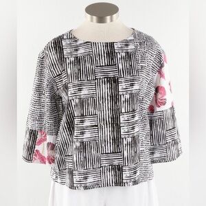 NWT Habitat Mixed Print Boxy Linen Top 3/4 Sleeve M